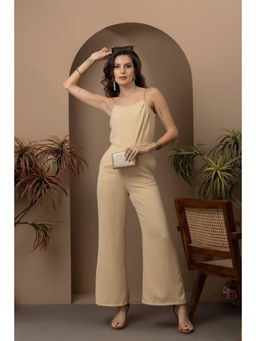 Beatnik - Beige Square Neck Sleeveless Solid Plain Jumpsuit
