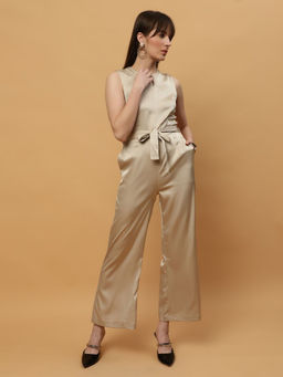Beatnik - Beige Keyhole Neck Sleeveless Solid Plain Jumpsuit