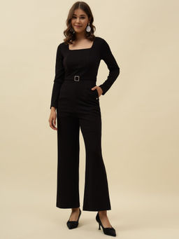 Beatnik - Black Square Neck Full Sleeves Solid Plain Jumpsuit