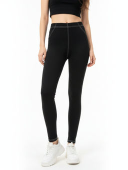 Outzidr - Black Skinny Fit Solid Plain Leggings