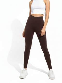 Outzidr - Brown Skinny Fit Solid Plain Leggings