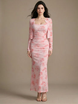 Outzidr - Pink Scoop Neck Sleeveless Maxi Dress