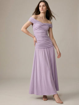 Outzidr - Lavender Off Shoulder Sleeveless Maxi Dress