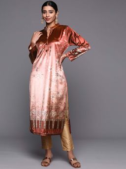 Libas - Rust Velvet All-Over Floral Printed Kurta