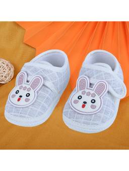 Baby Moo - Naughty Bunny Velcro Strap Non-Slip Kids Booties - Grey