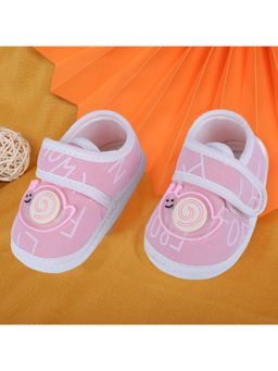 Baby Moo - Snail Applique Velcro Strap Non-Slip Kids Booties - Pink