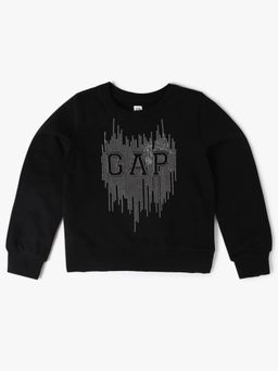 GAP - Girls Black Casual Knitted Crew Neck Embellished Full Sleeves Sweatshirt