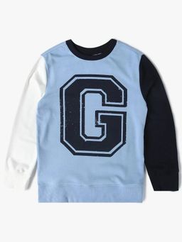GAP - Boys Blue Casual Knitted Crew Neck Colorblock Full Sleeves Sweatshirt