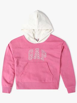 GAP - Girls Pink Casual Knitted Hooded Neck Colorblock Full Sleeves Hoodie