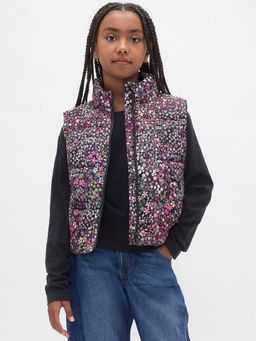 GAP - Girls Multi-Color Polyester High Neck Floral Sleeveless Puffers Jacket