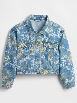 GAP - Girls Blue Casual Cotton Collar Neck Floral Full Sleeves Jackets