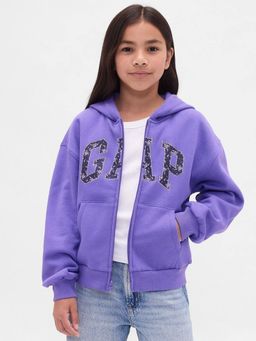 GAP - Girls Blue Casual Knitted Hooded Neck Floral Full Sleeves Hoodie