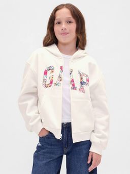 GAP - Girls Off White Casual Knitted Hooded Neck Floral Full Sleeves Hoodie