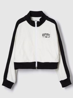 GAP - Girls White Casual Knitted High Neck Colorblock Full Sleeves Jackets