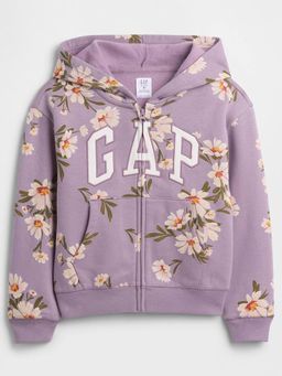 GAP - Girls Purple Casual Knitted Hooded Neck Floral Full Sleeves Hoodie
