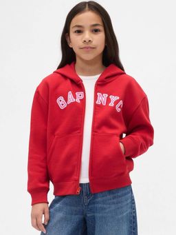GAP - Girls Red Casual Knitted Hooded Neck Graphic Full Sleeves Hoodie