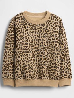 GAP - Girls Brown Casual Knitted Crew Neck Animal Print Full Sleeves Sweatshirt