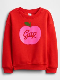 GAP - Girls Red Casual Knitted Crew Neck Graphic Full Sleeves Sweatshirt