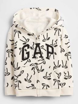 GAP - Girls Off White Casual Knitted Hooded Neck Graphic Full Sleeves Hoodie