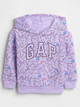 GAP - Girls Purple Casual Knitted Hooded Neck Printed Full Sleeves Hoodie