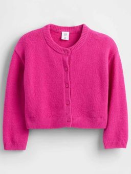 GAP - Girls Pink Casual Knitted Crew Neck Solid Full Sleeves Cardigan