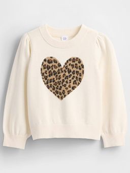 GAP - Girls White Casual Cotton Crew Neck Animal Print Full Sleeves Sweater