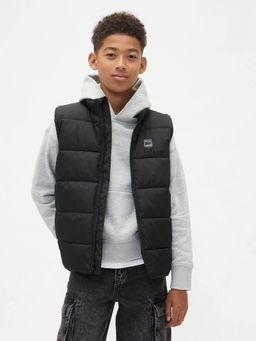 GAP - Boys Black Casual Polyester High Neck Textured Sleeveless Puffers Jacket