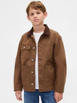 GAP - Boys Brown Casual Cotton Collar Neck Solid Full Sleeves Jackets