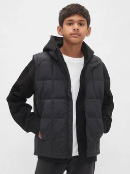 GAP - Boys Black Casual Nylon Collar Neck Solid Sleeveless Puffers Jacket