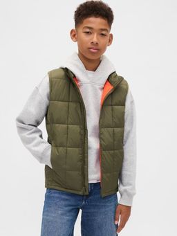 GAP - Boys Olive Casual Nylon Collar Neck Solid Sleeveless Puffers Jacket
