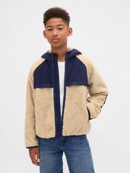 GAP - Boys Beige Casual Polyester Hooded Neck Colorblock Full Sleeves Hoodie