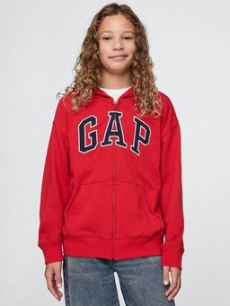 GAP - Boys Red Casual Cotton Hooded Neck Graphic Full Sleeves Hoodie