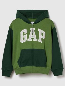 GAP - Boys Green Casual Knitted Hooded Neck Colorblock Full Sleeves Hoodie