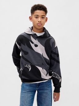 GAP - Boys Grey Casual Knitted Hooded Neck Printed Full Sleeves Hoodie