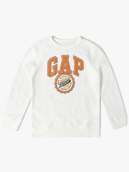 GAP - Boys Off White Casual Knitted Crew Neck Graphic Full Sleeves Sweatshirt