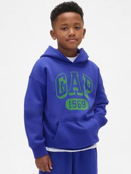 GAP - Boys Blue Casual Knitted Hooded Neck Graphic Full Sleeves Hoodie