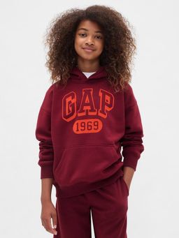 GAP - Boys Maroon Casual Knitted Hooded Neck Graphic Full Sleeves Hoodie