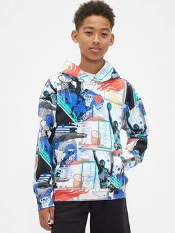 GAP - Boys Multi-Color Casual Knitted Hooded Neck Graphic Full Sleeves Hoodie