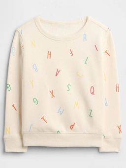 GAP - Boys White Casual Knitted Crew Neck Typography Full Sleeves Sweatshirt