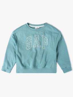 GAP - Girls Blue Casual Knitted Crew Neck Graphic Full Sleeves Sweatshirt
