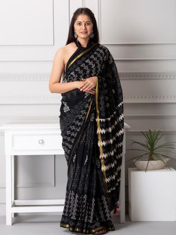Baisacrafts - Juliana Handblock Cotton Saree With Unstiched Blouse