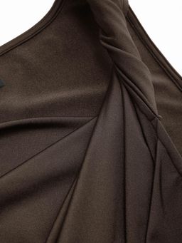 Cider - Brown Solid Cowl Neck Knotted Crop Top