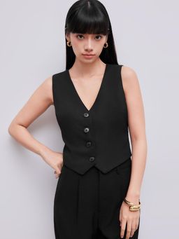 Cider - V Neck Button Tie Back Crop Waist Coat