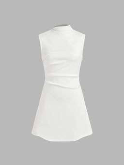 Cider - White Turtleneck Sleeveless Ruched Mini Dress