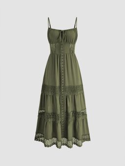 Cider - Green Lace Trim Tiered Cami Maxi Dress