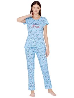 Bodycare - Womens Combed Cotton Printed T-Shirt & Pyjama -BSLS12005 Blue (Set of 2)