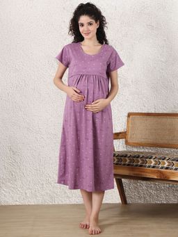Secret Wish - Purple Printed Hosiery Maternity Nighty
