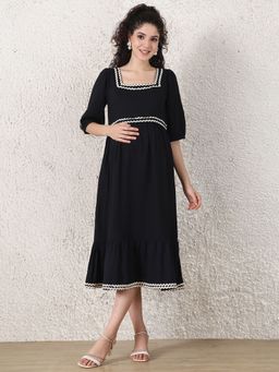 Secret Wish - Black Solid Rayon Maternity Dress