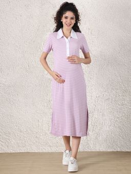 Secret Wish - Lilac Solid Ribbed Maternity Bodycon Dress