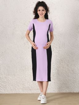 Secret Wish - Lilac and Black Solid Ribbed Maternity Bodycon Dress